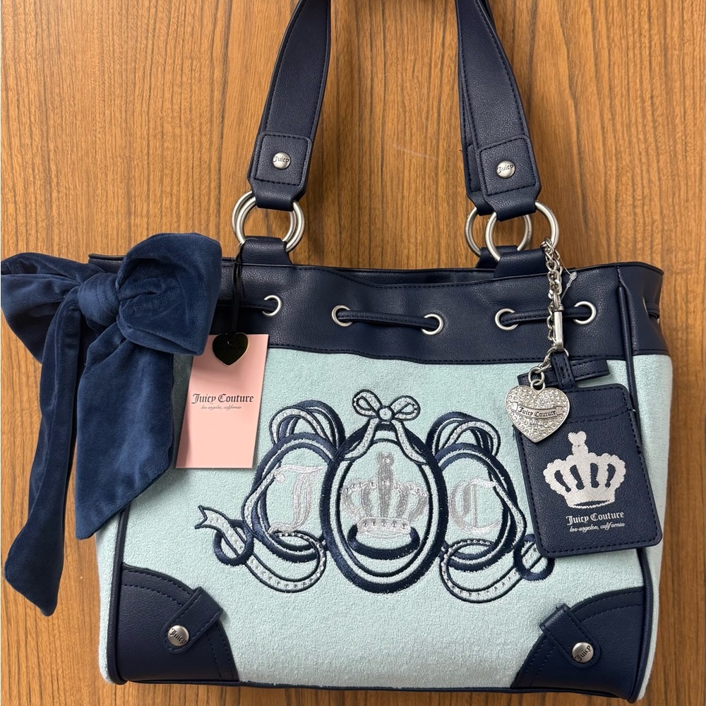 Juicy Couture Navy and Light Blue Tote Bag